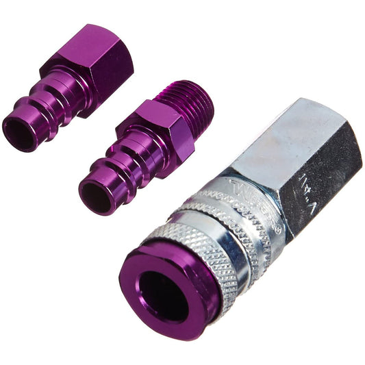  Milton ColorFit V Style Coupler And Plug Kit 1/4" NPT 3 Pieces S-303VKIT Purple(Colorfit 1 4 V Style Coupler Plug Kit Highflowpro High Flow Set Purple Milton S 303vkit)