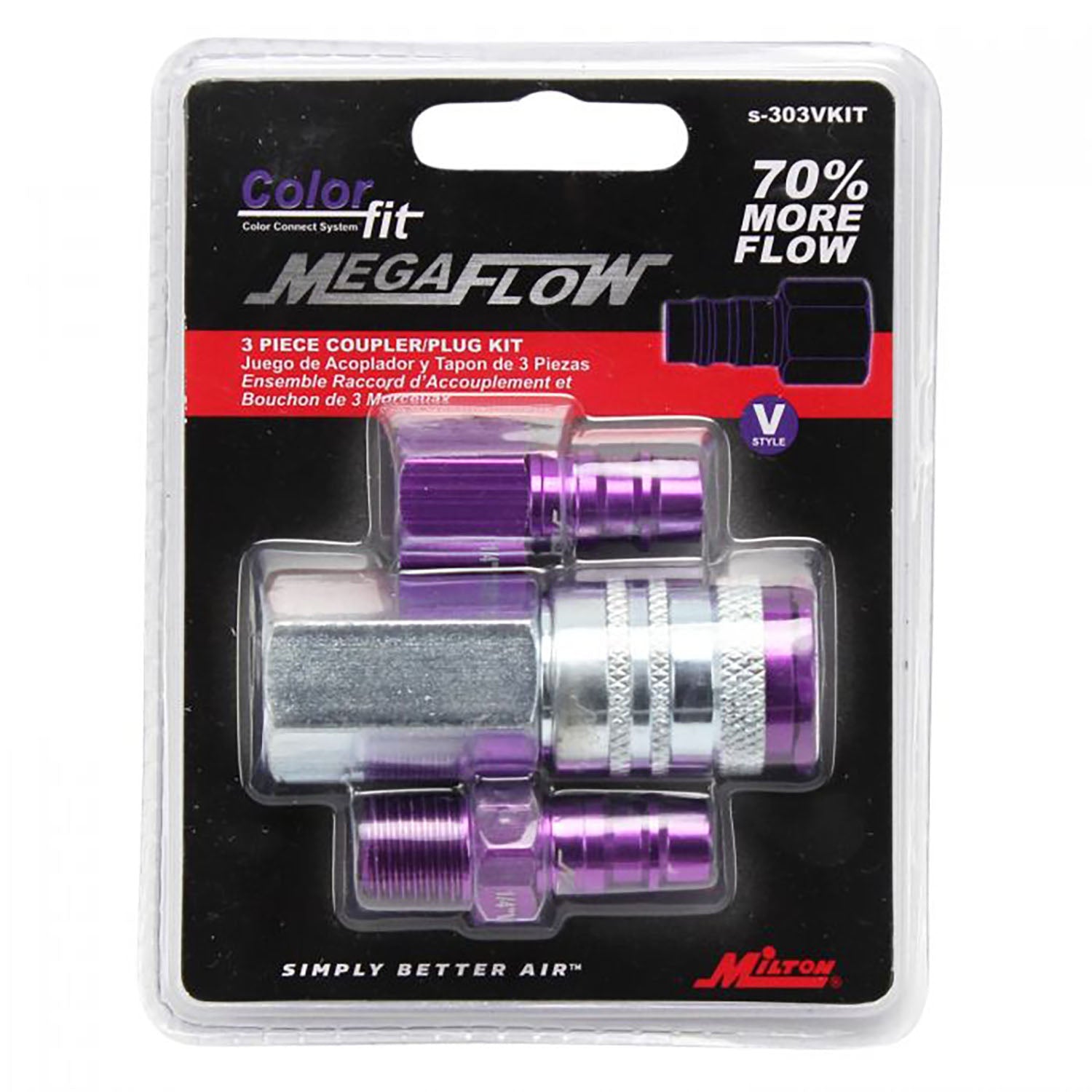  Milton ColorFit V Style Coupler And Plug Kit 1/4" NPT 3 Pieces S-303VKIT Purple(Colorfit 1 4 V Style Coupler Plug Kit Highflowpro High Flow Set Purple Milton S 303vkit)