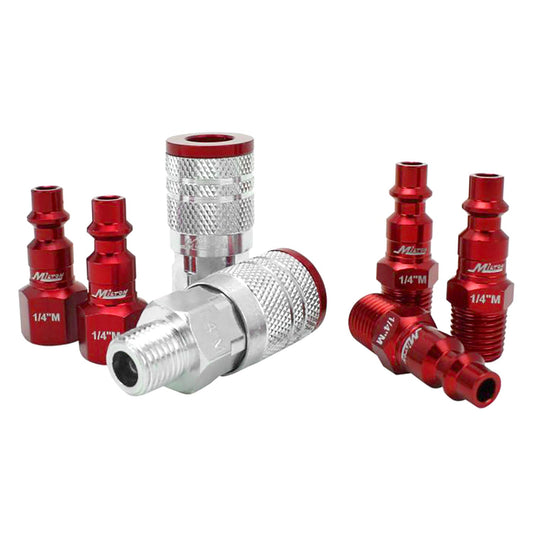  Milton ColorFit M Style Coupler And Plug Kit 1/4" NPT 7 Pieces S-307MKIT Red(Colorfit M Style Coupler Plug Kit 1 4 Npt 7 Piece Set Red Steel Milton S 307mkit)