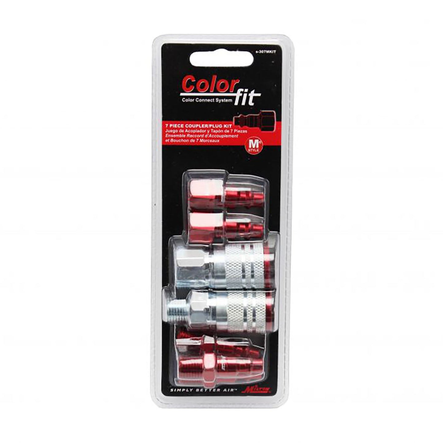  Milton ColorFit M Style Coupler And Plug Kit 1/4" NPT 7 Pieces S-307MKIT Red(Colorfit M Style Coupler Plug Kit 1 4 Npt 7 Piece Set Red Steel Milton S 307mkit)