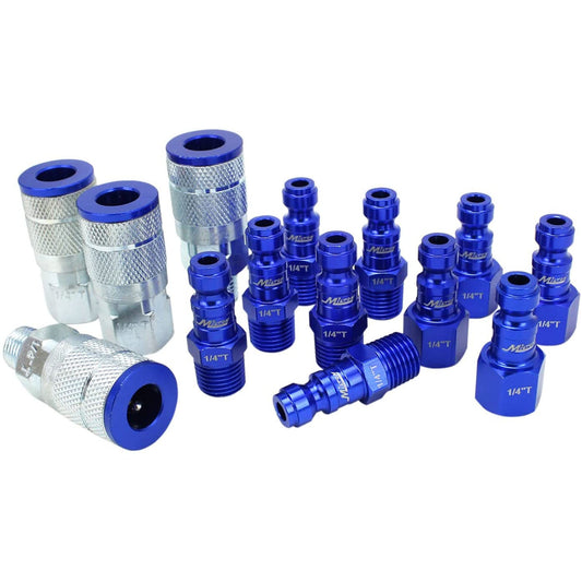  Milton ColorFit T Style Coupler And Plug Kit 1/4" NPT 14 Pieces S-314TKIT Blue(14 Piece T Style Coupler Plug Kit 1 4 Npt Blue Colorfit Milton S 314tkit)