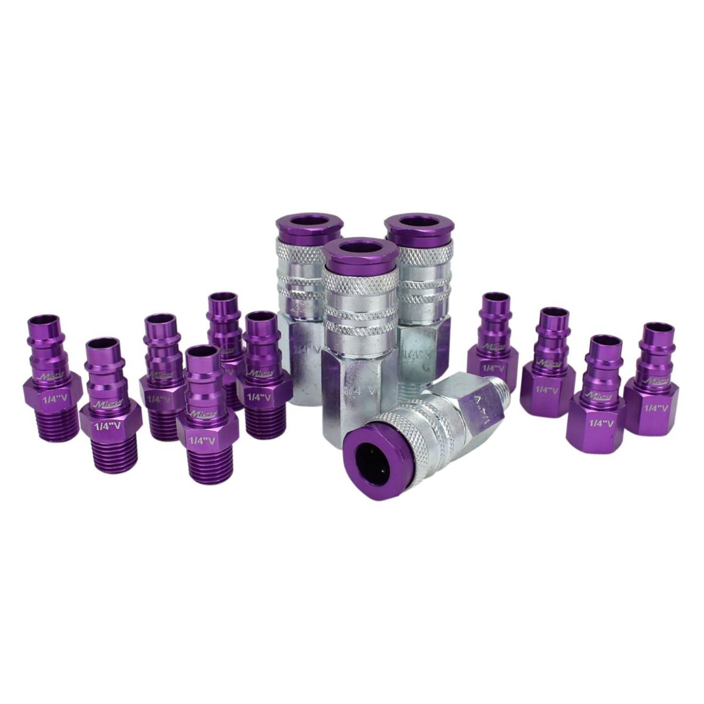  Milton ColorFit V Style Coupler And Plug Kit 1/4" NPT 14 Pieces S-314VKIT Purple(Colorfit V Style Coupler Plug Kit Highflowpro 1 4 Npt High Flow 14 Piece Set Milton S 314vkit)