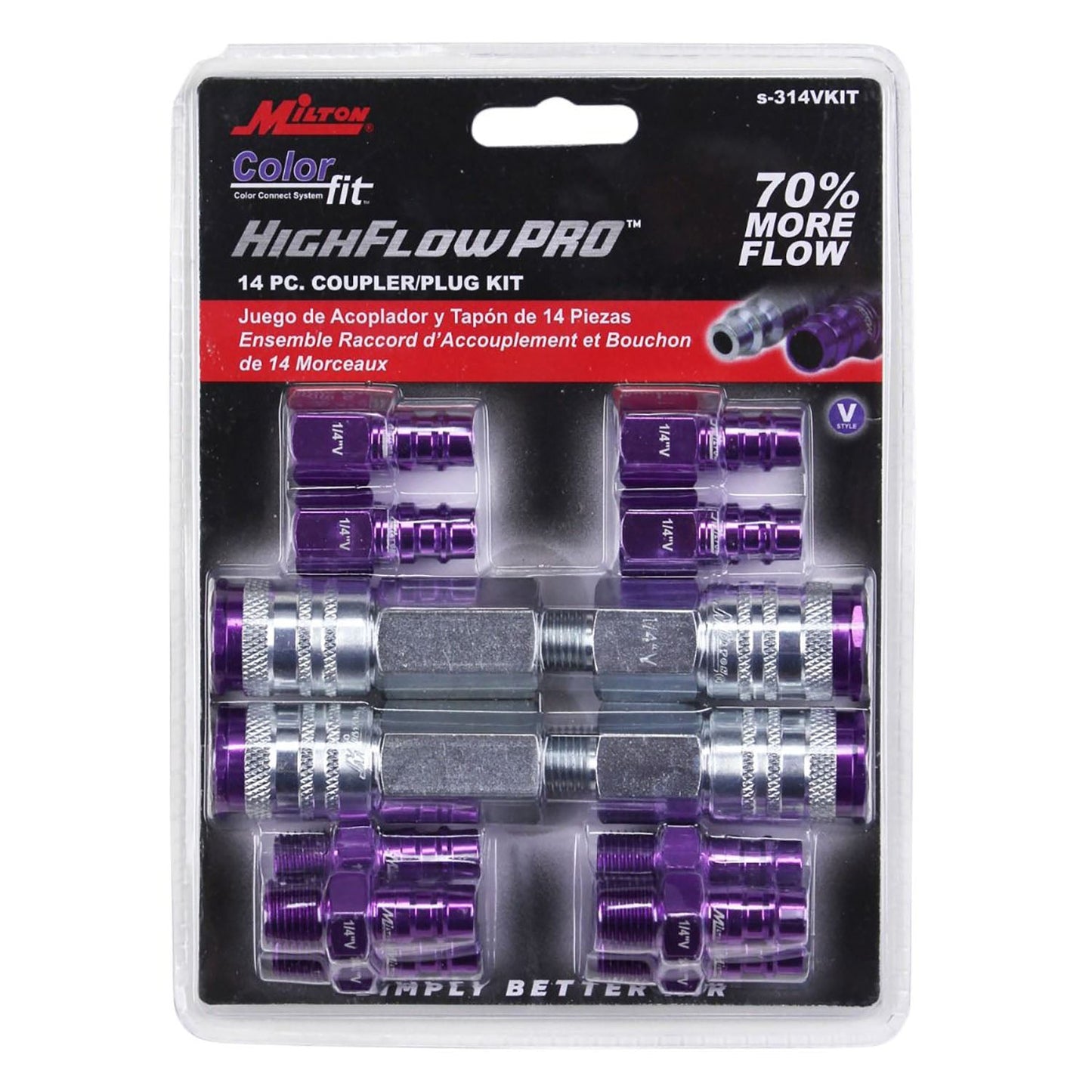  Milton ColorFit V Style Coupler And Plug Kit 1/4" NPT 14 Pieces S-314VKIT Purple(Colorfit V Style Coupler Plug Kit Highflowpro 1 4 Npt High Flow 14 Piece Set Milton S 314vkit)