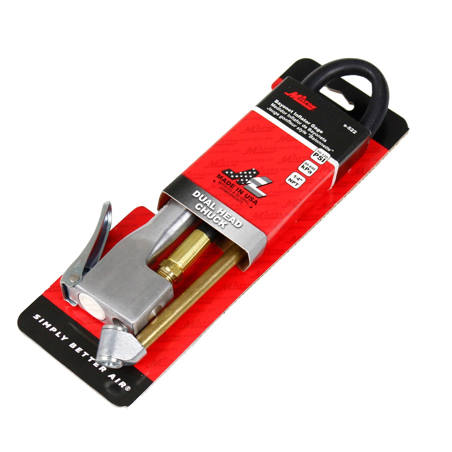  Milton S-522 Dual Headed Tire Chuck Bayonet Style Inflator Gauge 10 To 160 PSI(Milton Dual Head Chick Bayonet Inflator Gauge S 522)