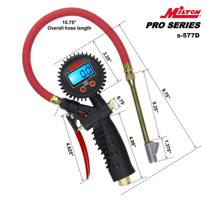  Milton S-577D Pro Digital Tire Inflator Gauge Straight Threaded Foot Chuck(Pro Digital Tire Inflator Pistol Grip Pressure Gauge Straight Foot Chuck W Lock S 577d Milton)