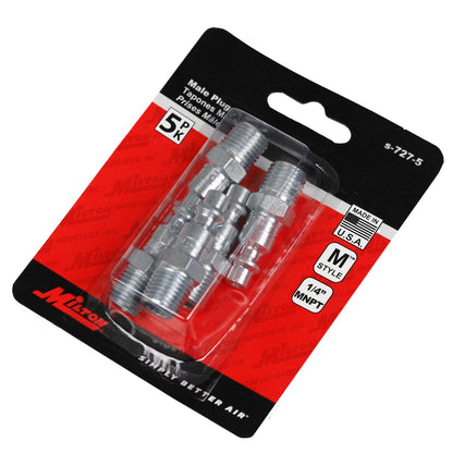  Milton M Style Plugs 1/4" Male NPT Steel Quick Release Plugs S-727-5 Five Pack(1 4 Mnpt M Style Plug 5 Pack Hardened Steel 300 Psi Max Pressure 40 Scfm Milton S 727 5)