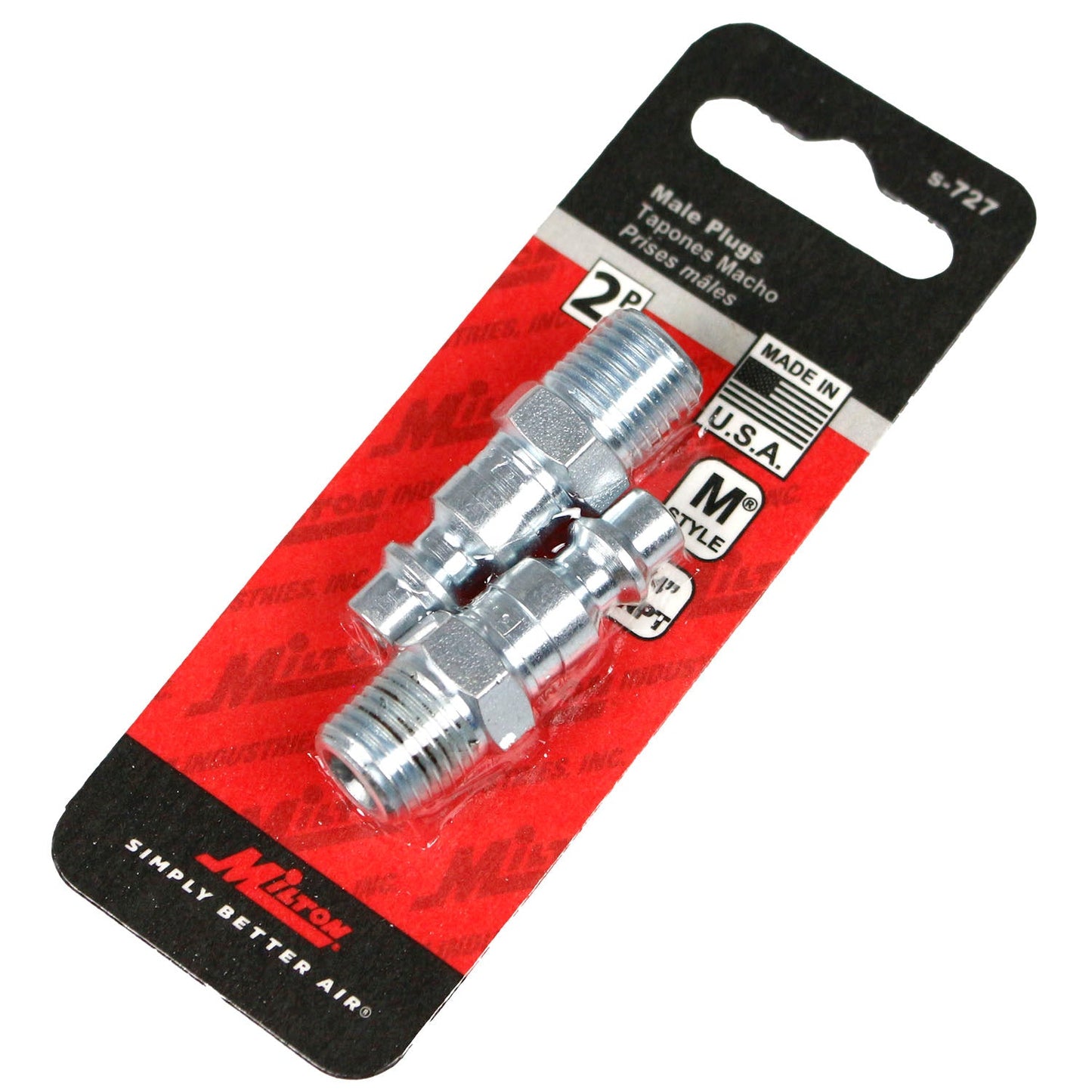  Milton M Style Plugs 1/4" Male NPT Steel Quick Release Plugs S-727 Two Pack(1 4 Mnpt M Style Plug Steel 300 Psi Max Pressure 40 Scfm 2 Pack Milton S 727)