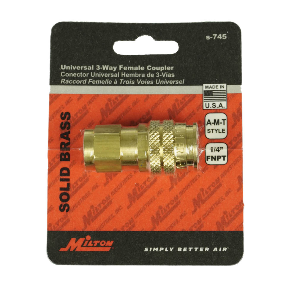  Milton Industries 1/4" FNPT A,M,&T Style Coupler 300 PSI Maximum 42 SCFM S-745(3 Way 1 4 F Body A M T)