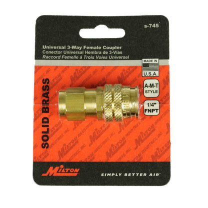  Milton Industries 1/4" FNPT A,M,&T Style Coupler 300 PSI Maximum 42 SCFM S-745(3 Way 1 4 F Body A M T)