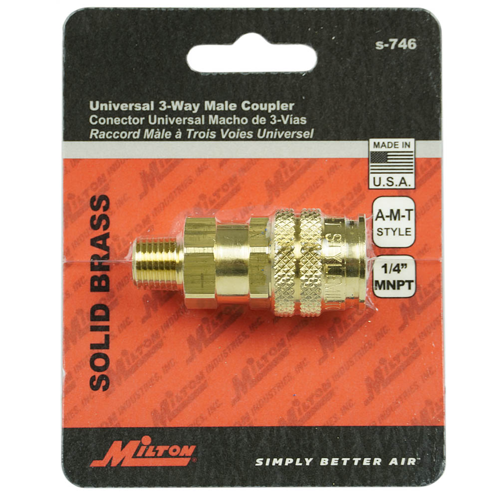  Milton Industries 1/4" MNPT A,M,&T Style Coupler 300 PSI Maximum 42 SCFM S-746(3 Way 1 4 M Body A M T)