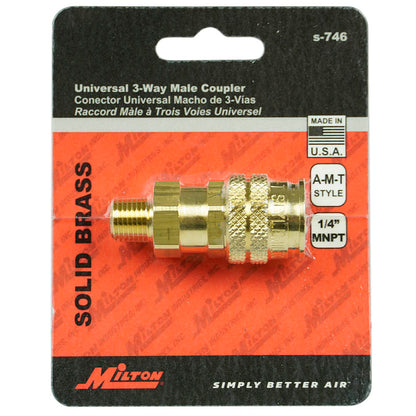  Milton Industries 1/4" MNPT A,M,&T Style Coupler 300 PSI Maximum 42 SCFM S-746(3 Way 1 4 M Body A M T)