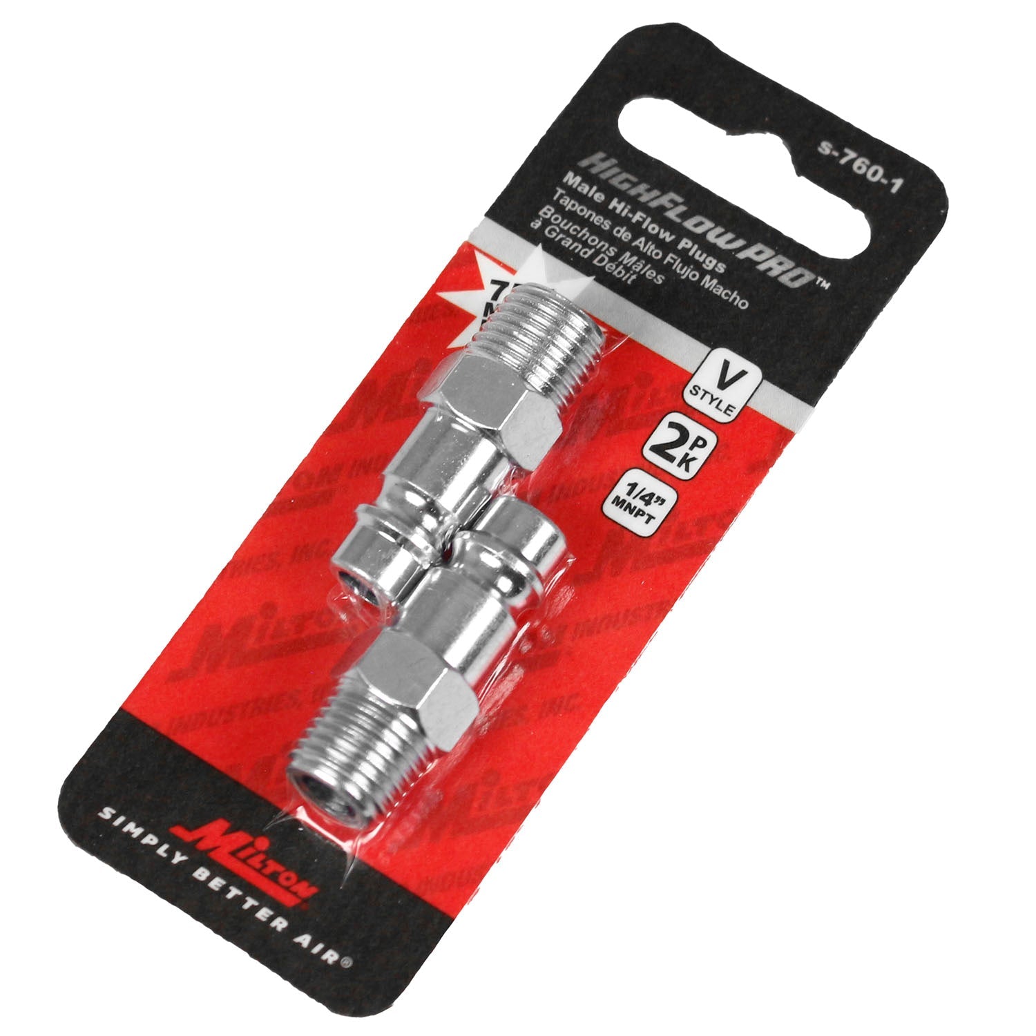  Milton V Style Plugs 1/4" Male NPT Steel High Flow Pro European S-760-1 2 Pack(1 4 Mnpt Highflowpro V Style Male Steel Plug 2 Pack Milton S 760 1)