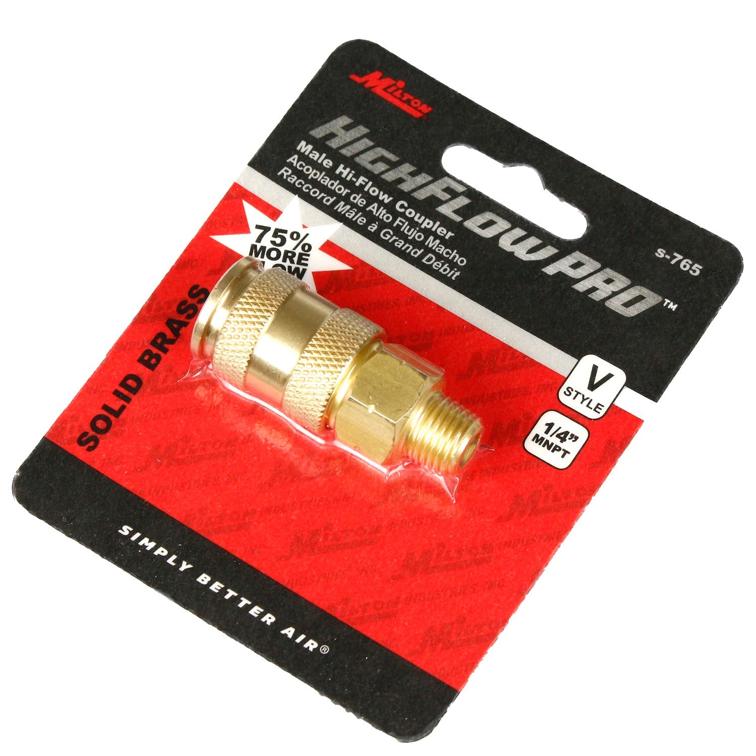  Milton V Style Coupler 1/4" Male NPT Brass Body High Flow Pro European S-765(1 4 Mnpt Highflowpro V Style Male Coupler Brass Milton S 765)