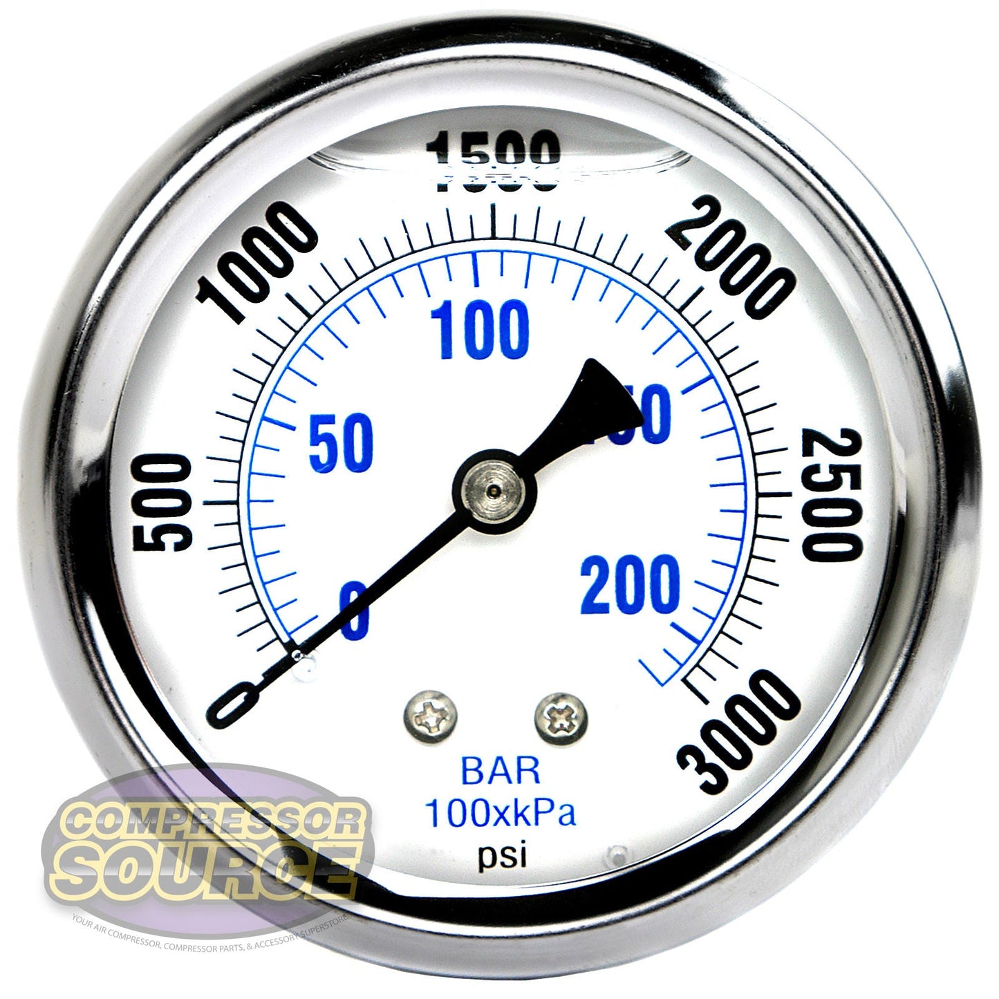  Liquid Filled 0-3,000 PSI Center Back Mount Air Pressure Gauge With 2.5" Face PRO-202L-254P(Liquid Filled 0 3 000 Psi Center Back Mount Air Pressure Gauge With 2 5 Face)