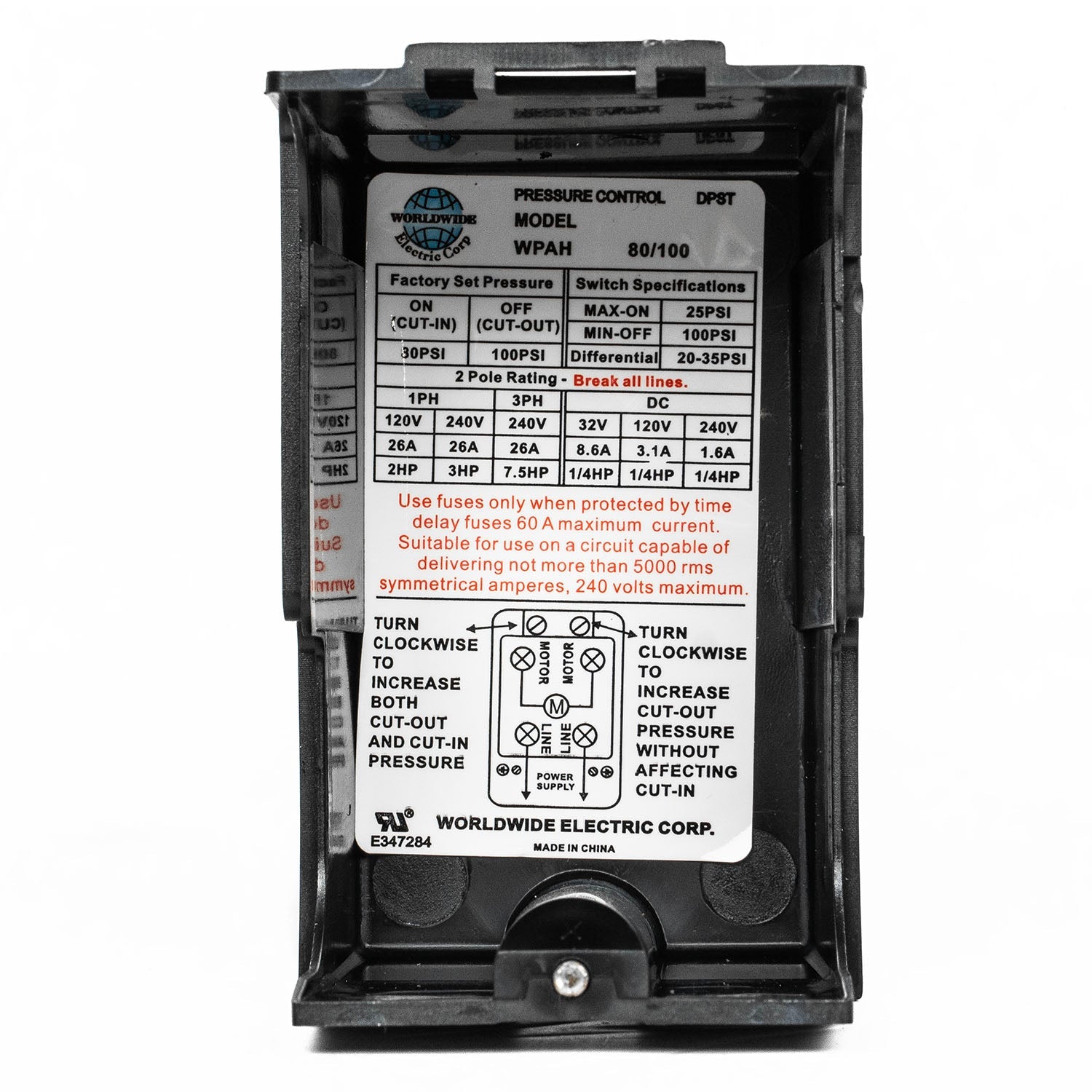  Heavy Duty 26 Amp Air Compressor Pressure Switch Control 80-100 PSI Single Port WPAH80/100(Wpah80 100 Pressure Switch)