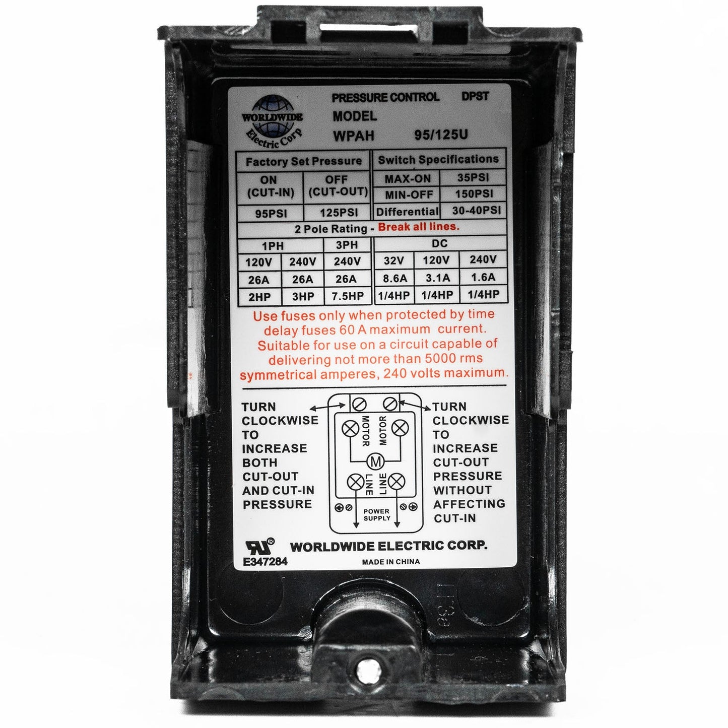  Heavy Duty 26 Amp Air Compressor Pressure Switch Control 95-125 PSI Single Port(Wpah95 125u Pressure Switch)