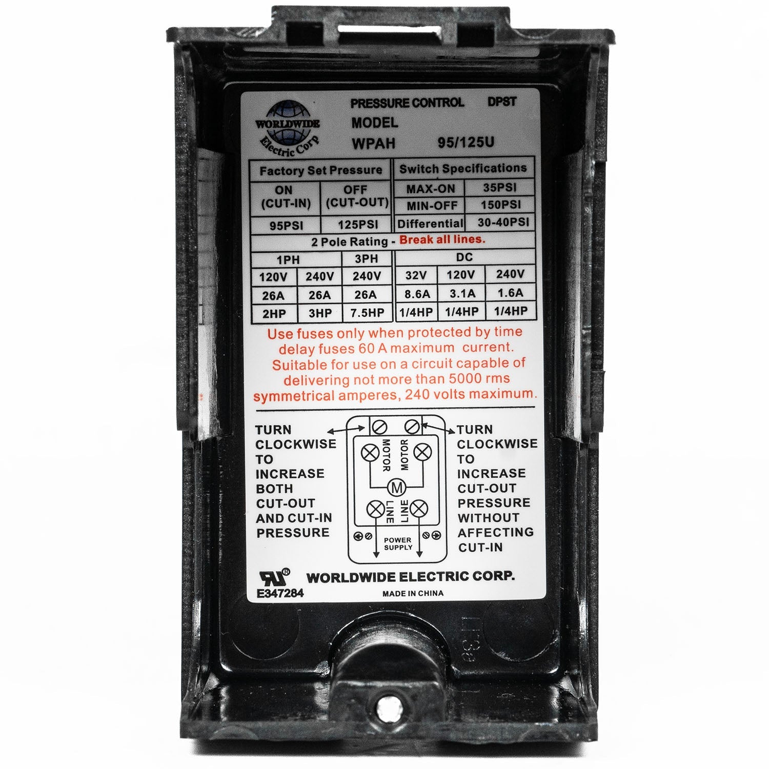 Heavy Duty 26 Amp Air Compressor Pressure Switch Control 95-125 PSI Single Port(Wpah95 125u Pressure Switch)