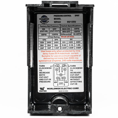 Heavy Duty 26 Amp Air Compressor Pressure Switch Control 95-125 PSI Single Port(Wpah95 125u Pressure Switch)