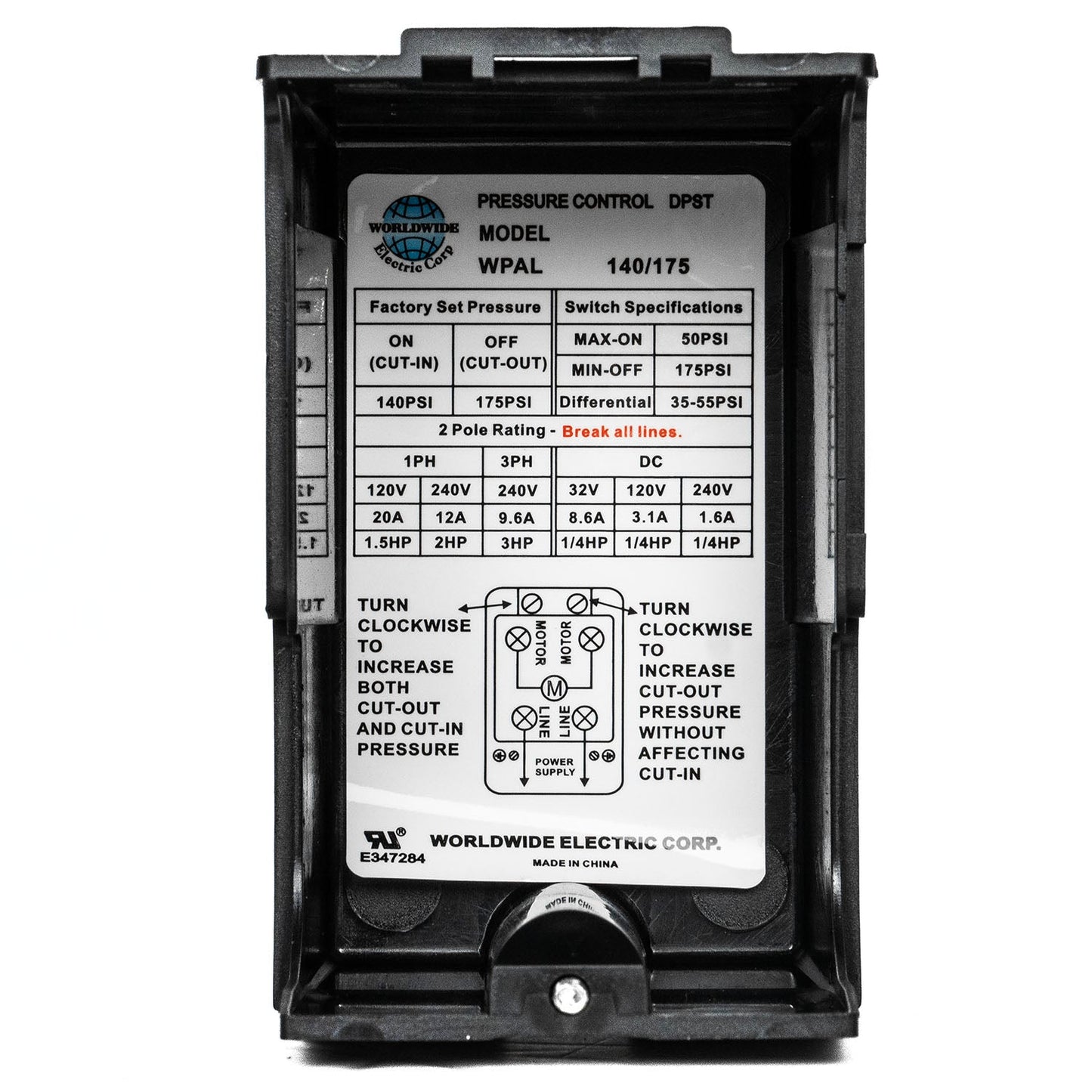  Single Port 140-175 PSI Air Compressor Pressure Switch Control 1/4" NPT 12 Amp(Wpal140 175 Pressure Switch)