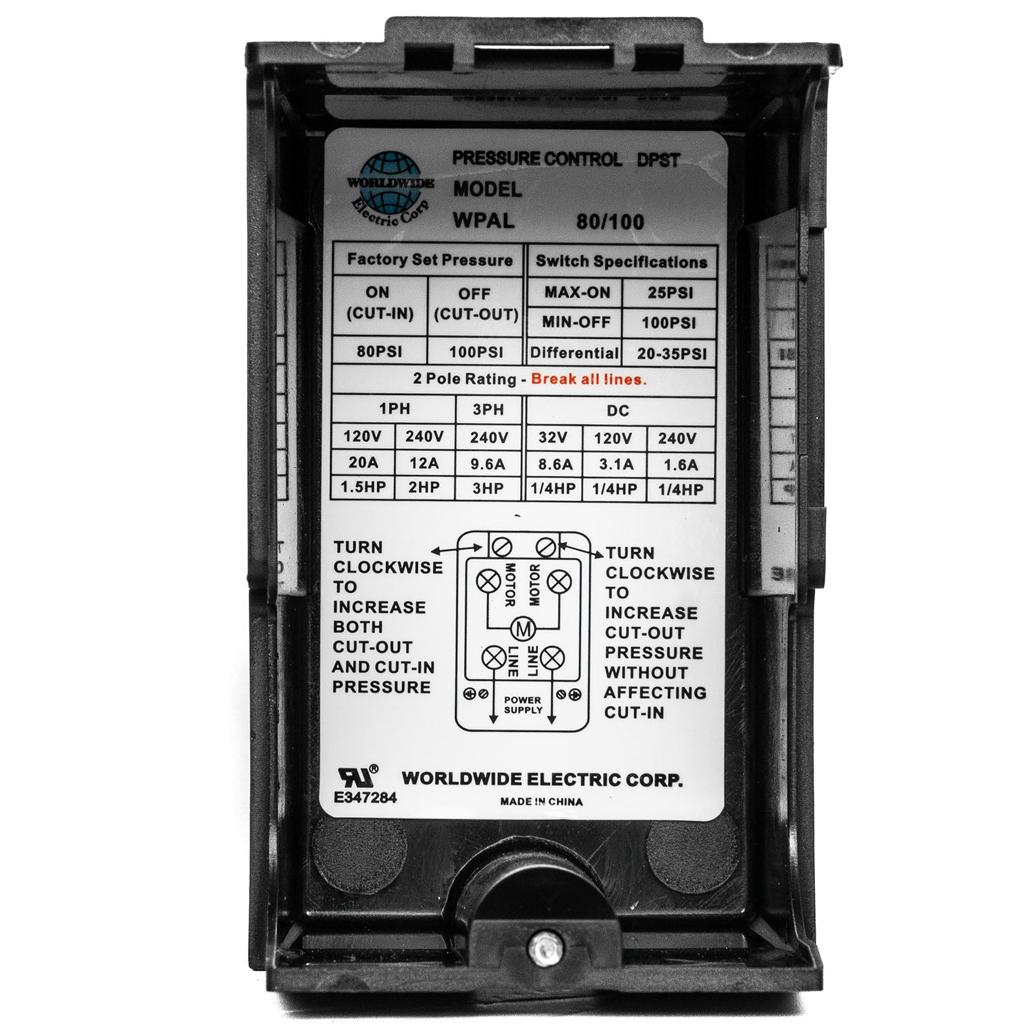  Single Port 80-100 PSI Air Compressor Pressure Switch Control 1/4" NPT 12 Amp WPAL80/100(Wpal80 100 Pressure Switch)