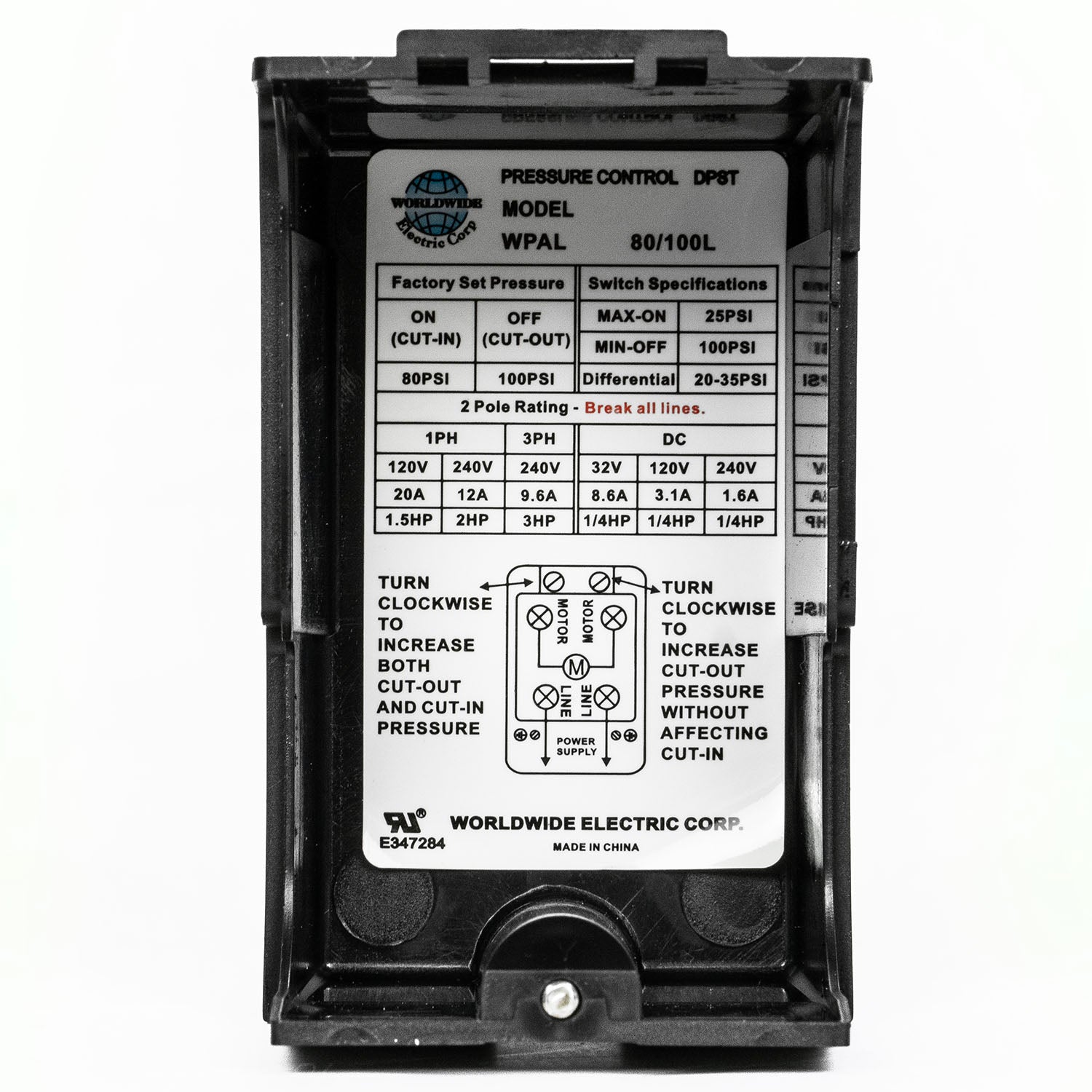  Single Port 80-100 PSI Air Compressor Pressure Switch Control 1/4" NPT 12 Amp(Wpal80 100l Pressure Switch)