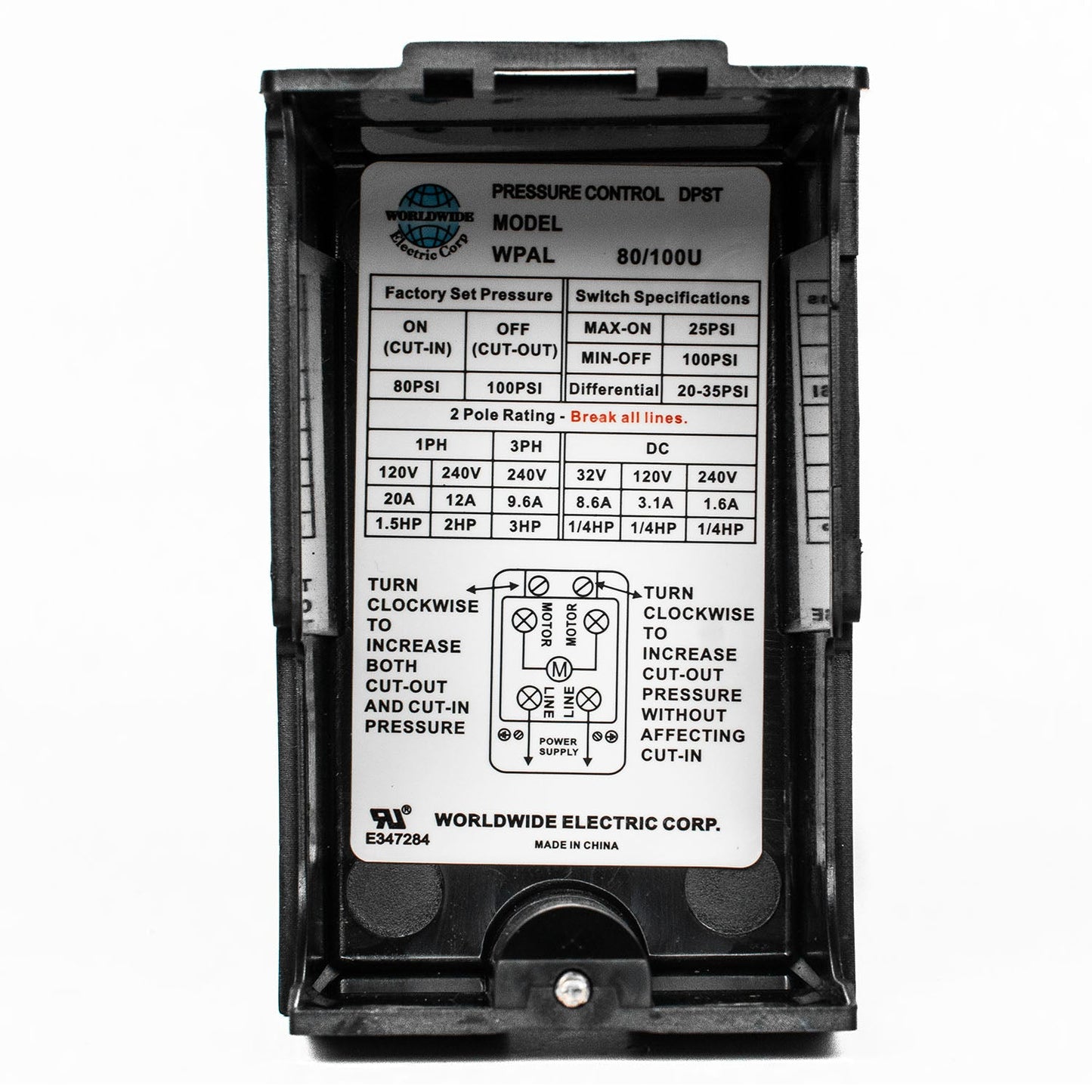  Single Port 80-100 PSI Air Compressor Pressure Switch Control 1/4" NPT 12 Amp(Wpal80 100u Pressure Switch)