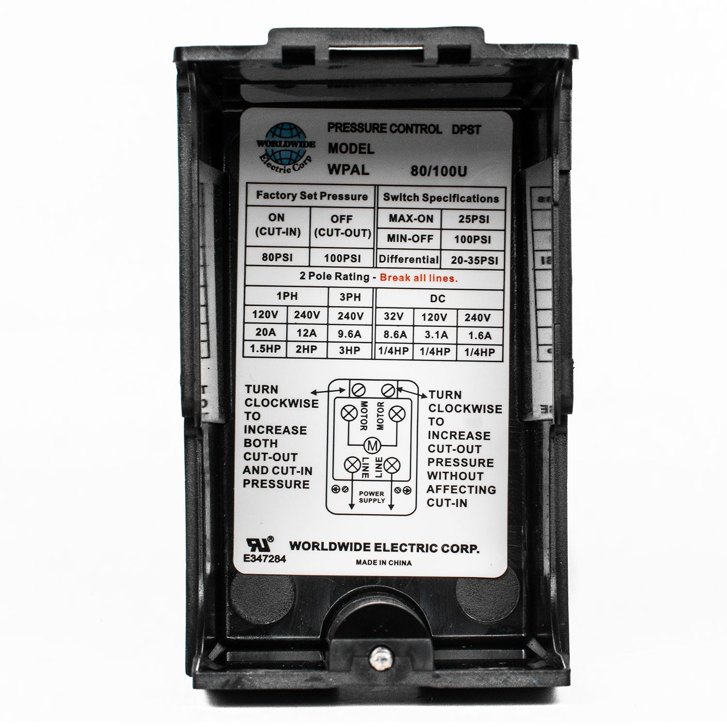  Single Port 80-100 PSI Air Compressor Pressure Switch Control 1/4" NPT 12 Amp(Wpal80 100u Pressure Switch)