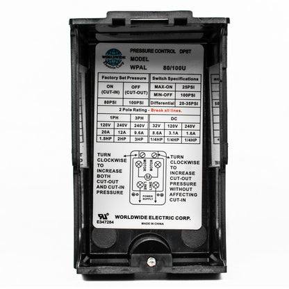  Single Port 80-100 PSI Air Compressor Pressure Switch Control 1/4" NPT 12 Amp(Wpal80 100u Pressure Switch)