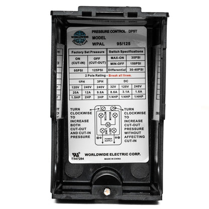  Single Port 95-125 PSI Air Compressor Pressure Switch Control 1/4" NPT 12 Amp(Wpal95 125 Pressure Switch)
