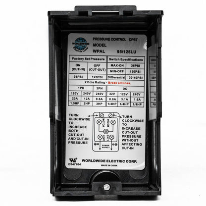  Single Port 95-125 PSI Air Compressor Pressure Switch Control 1/4" NPT 12 Amp(Wpal95 125u Pressure Switch)